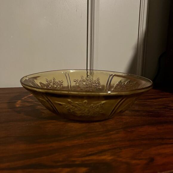 1930’s Federal Sharon Cabbage Rose Depression Glass Bowl Amber Yellow Vintage - Picture 6 of 7